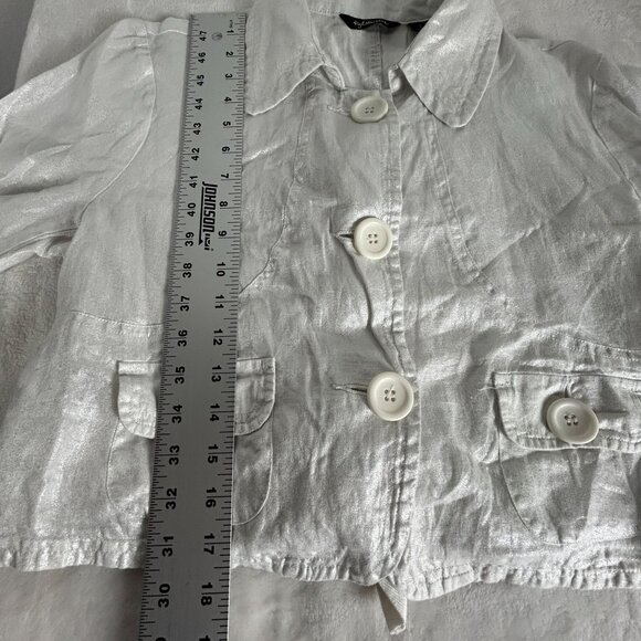 Rgl New York Womens White Shimmer Linen Cropped Button-Up Blazer Jacket Medium - Picture 7 of 7